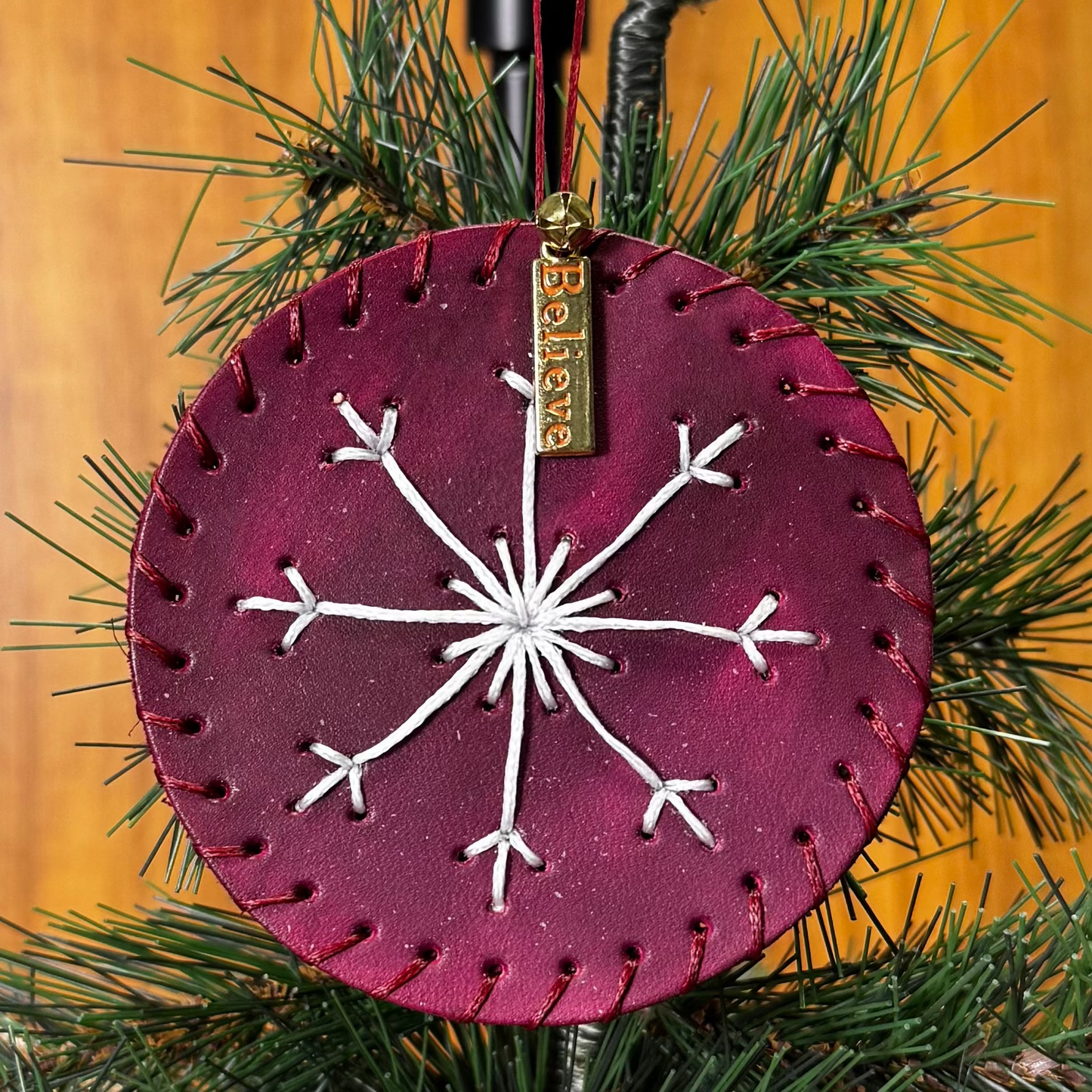 Leather Woven Snowflake/ Embossed Lake Superior Design Ornament