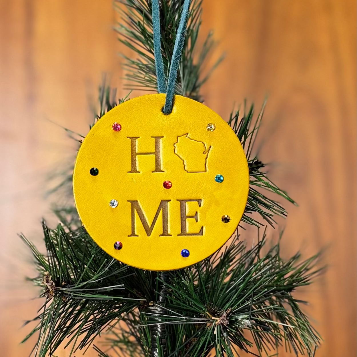 Leather WI Home Circle Ornament