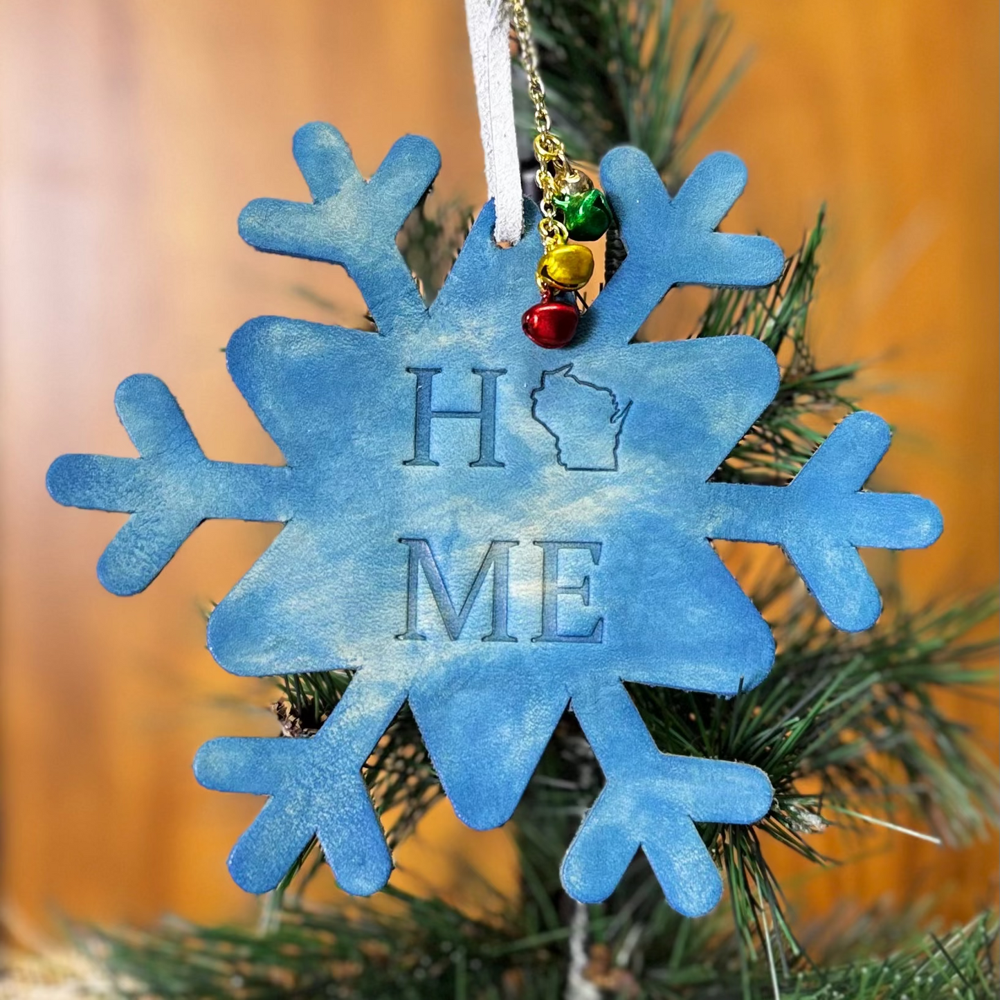 Leather Embossed WI Home Snowflake Ornament