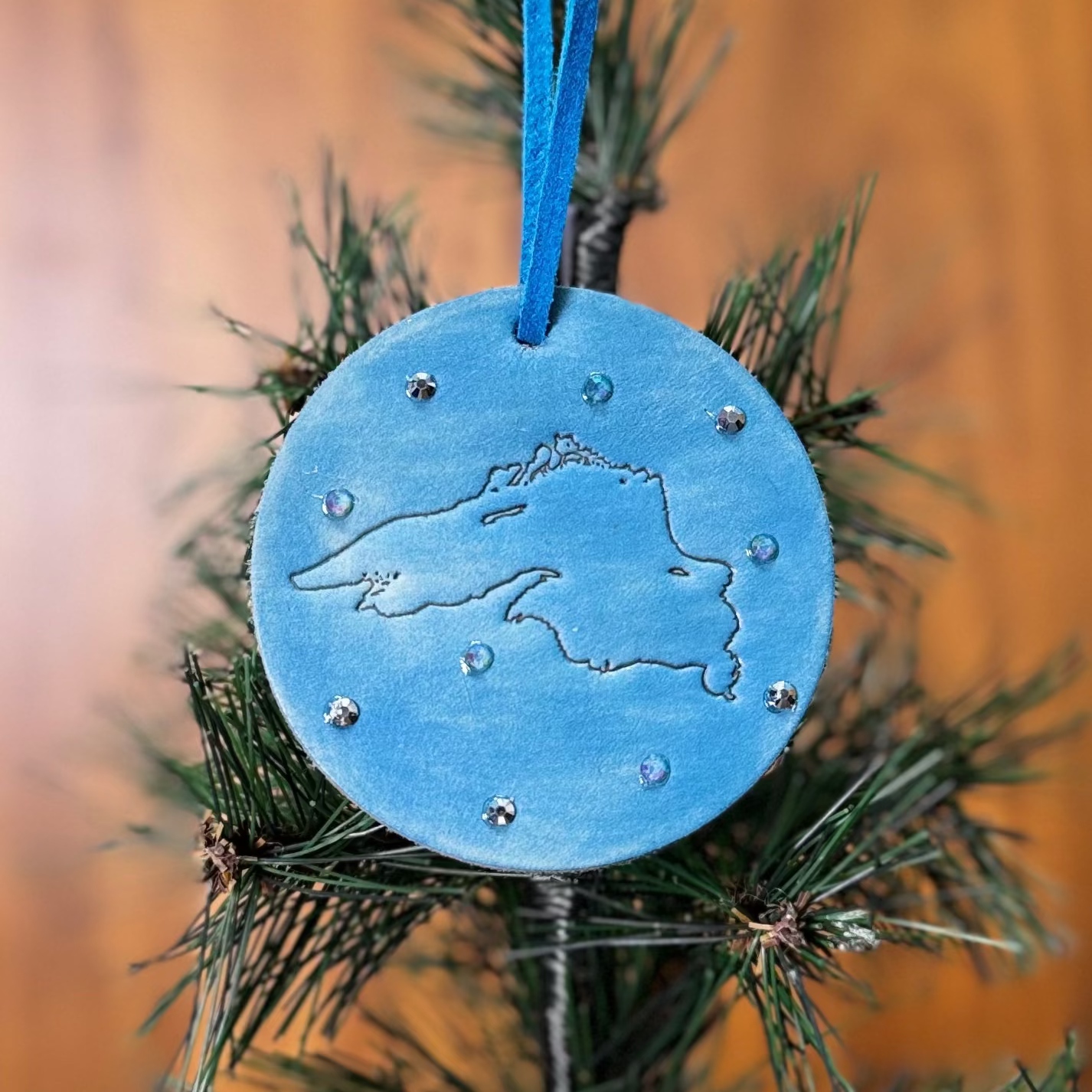 Leather Embossed Lake Superior Circle Ornament