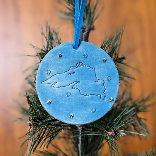 Leather Embossed Lake Superior Circle Ornament