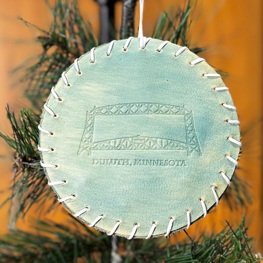 Leather Woven Snowflake / Embossed Lift Bridge Ornament