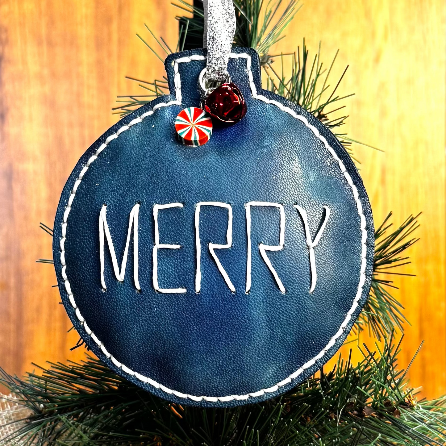 Leather Merry Pillow Ornament