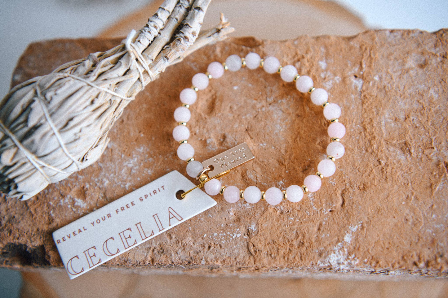 Genuine Gemstone and Gold Spacer Bead Bracelets : Rose Quartz