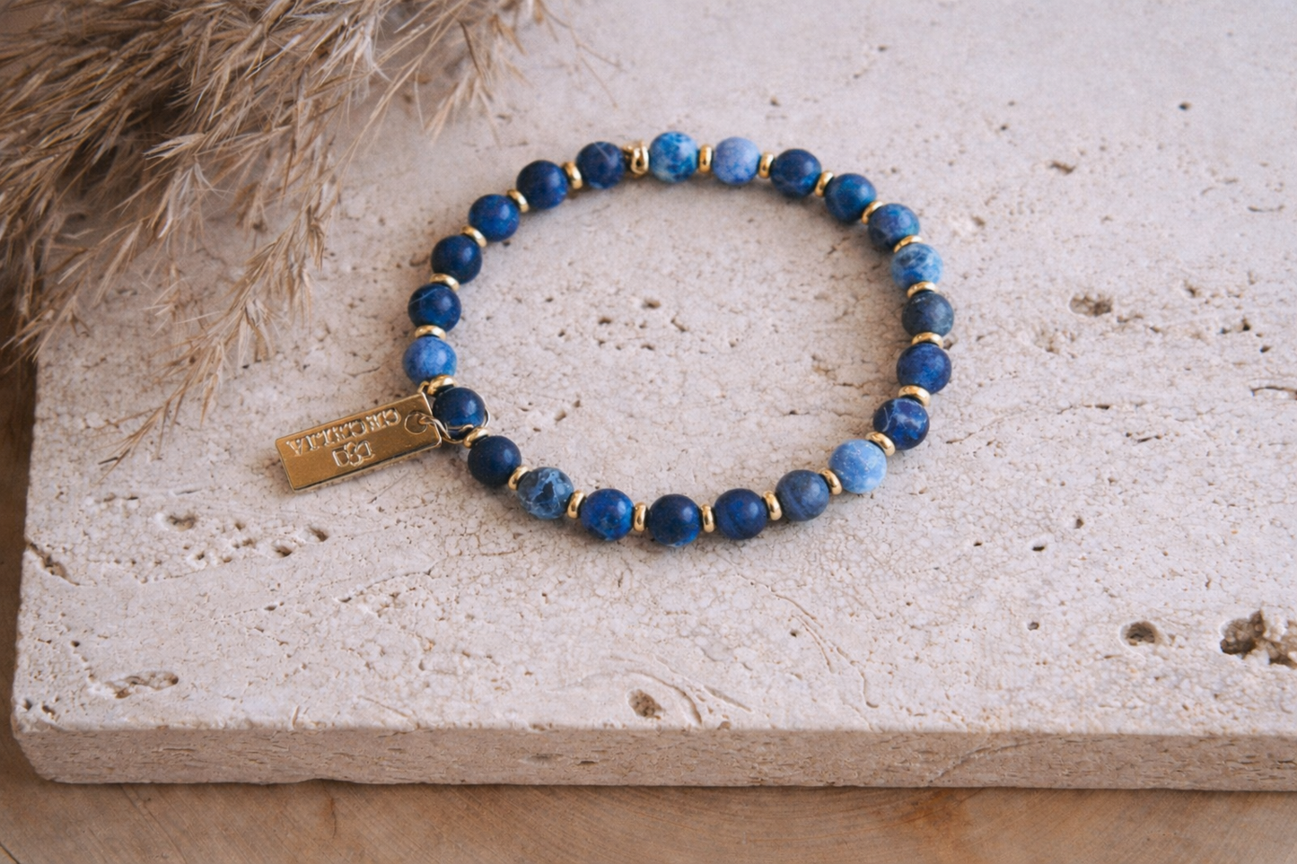 Genuine Gemstone and Gold Spacer Bead Bracelets : Sodalite