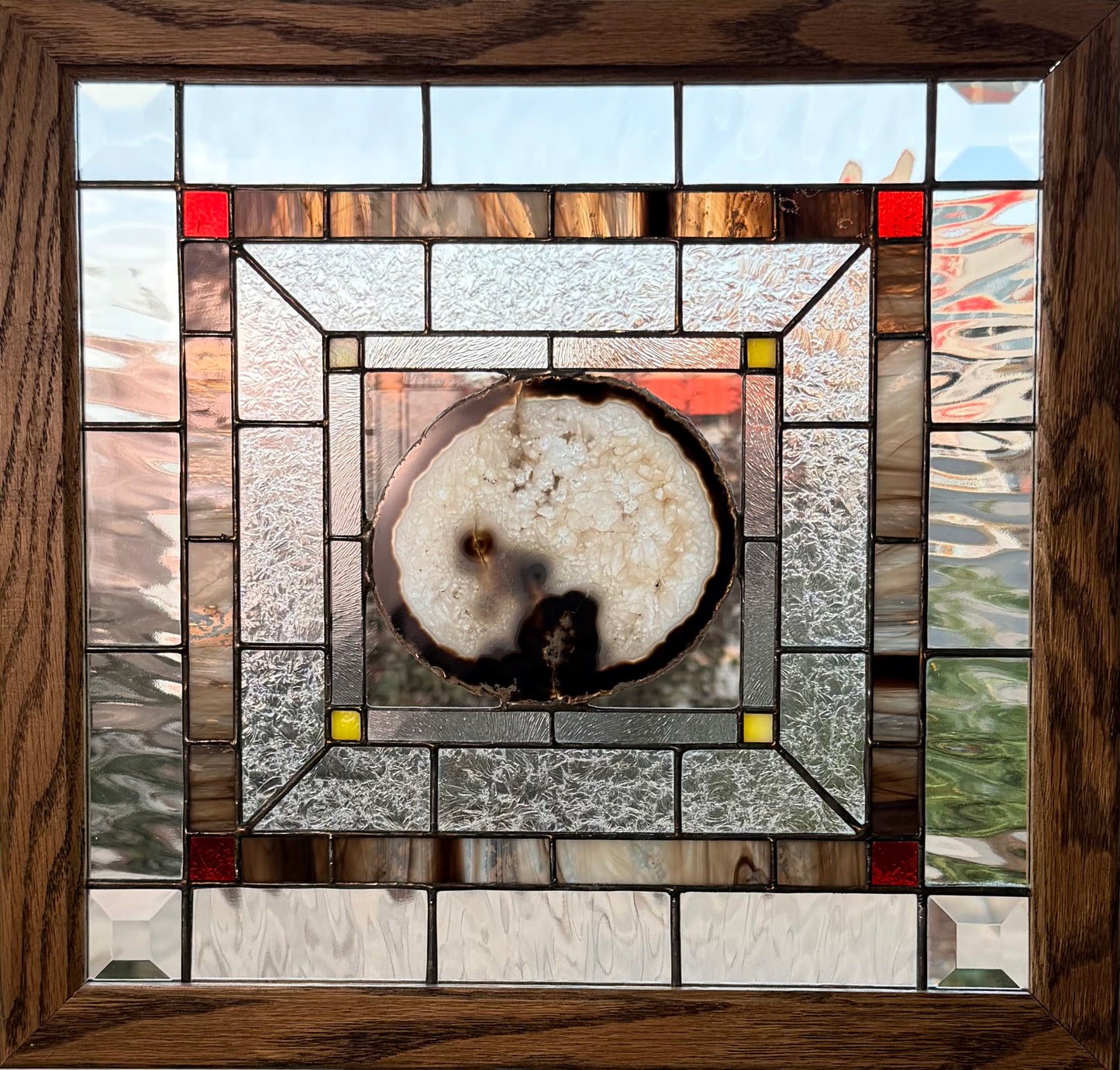 Stained Glass Window Panel with Geode