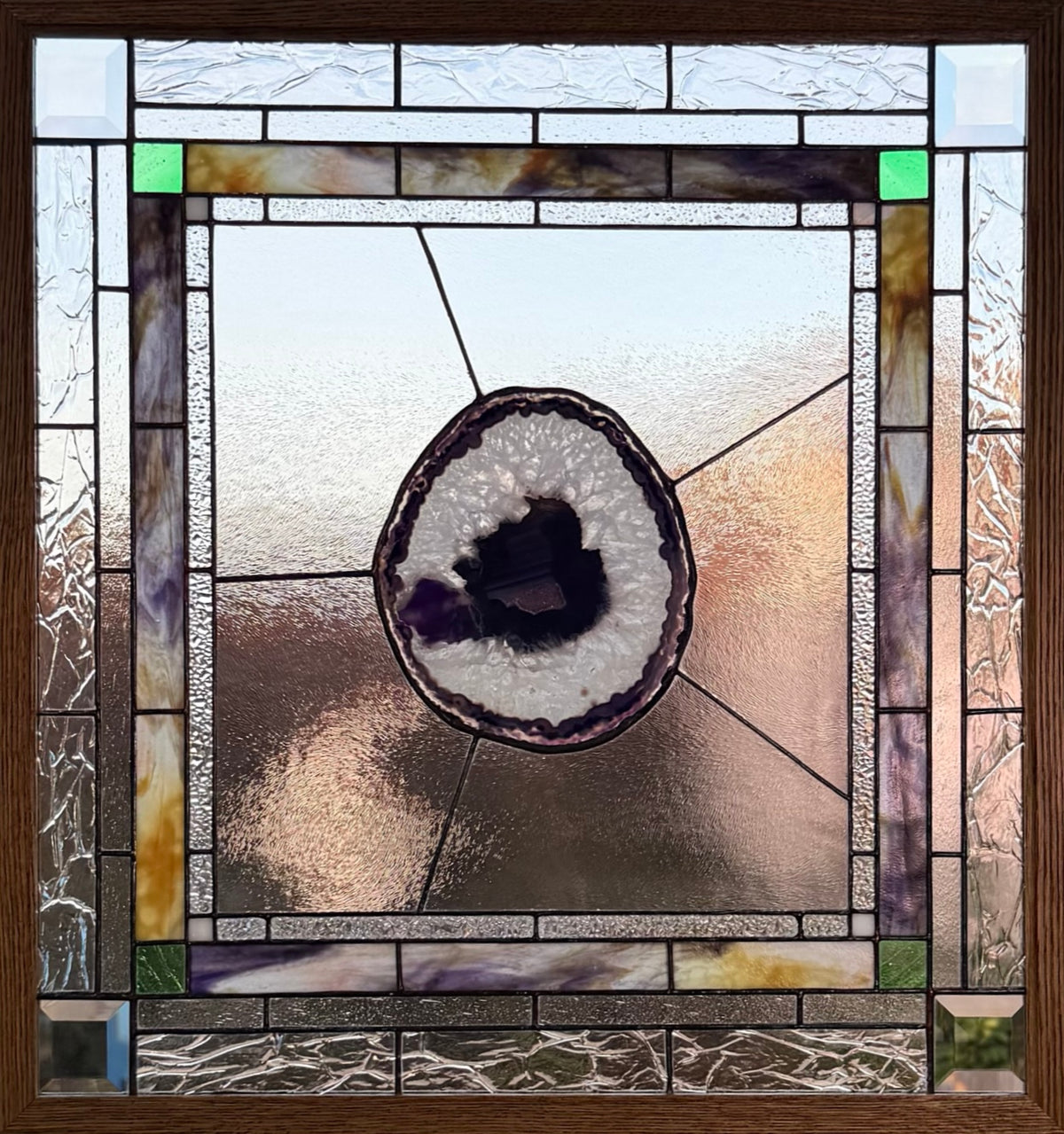 Stained Glass Window Panel with Geode