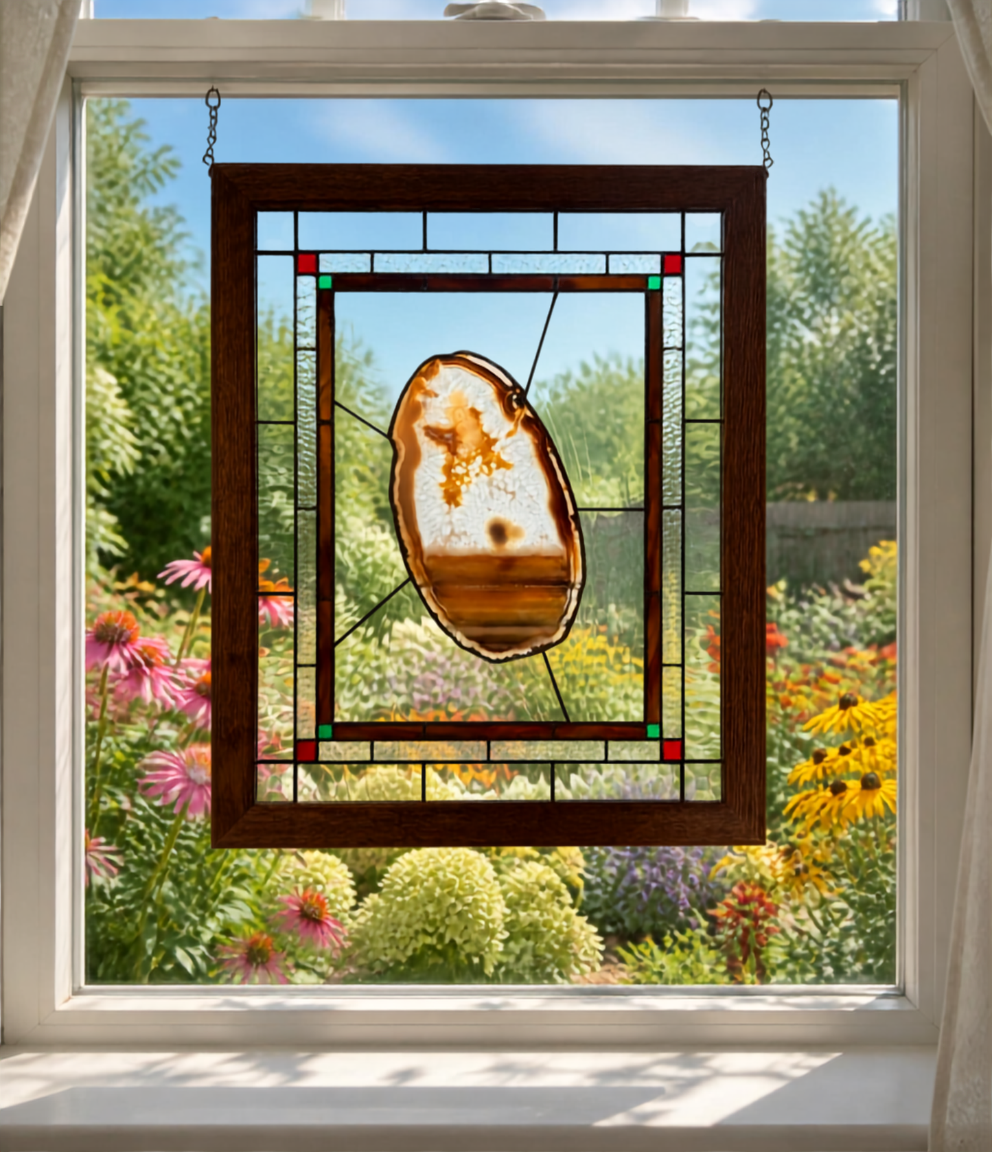 Stained Glass Window Panel with Geode