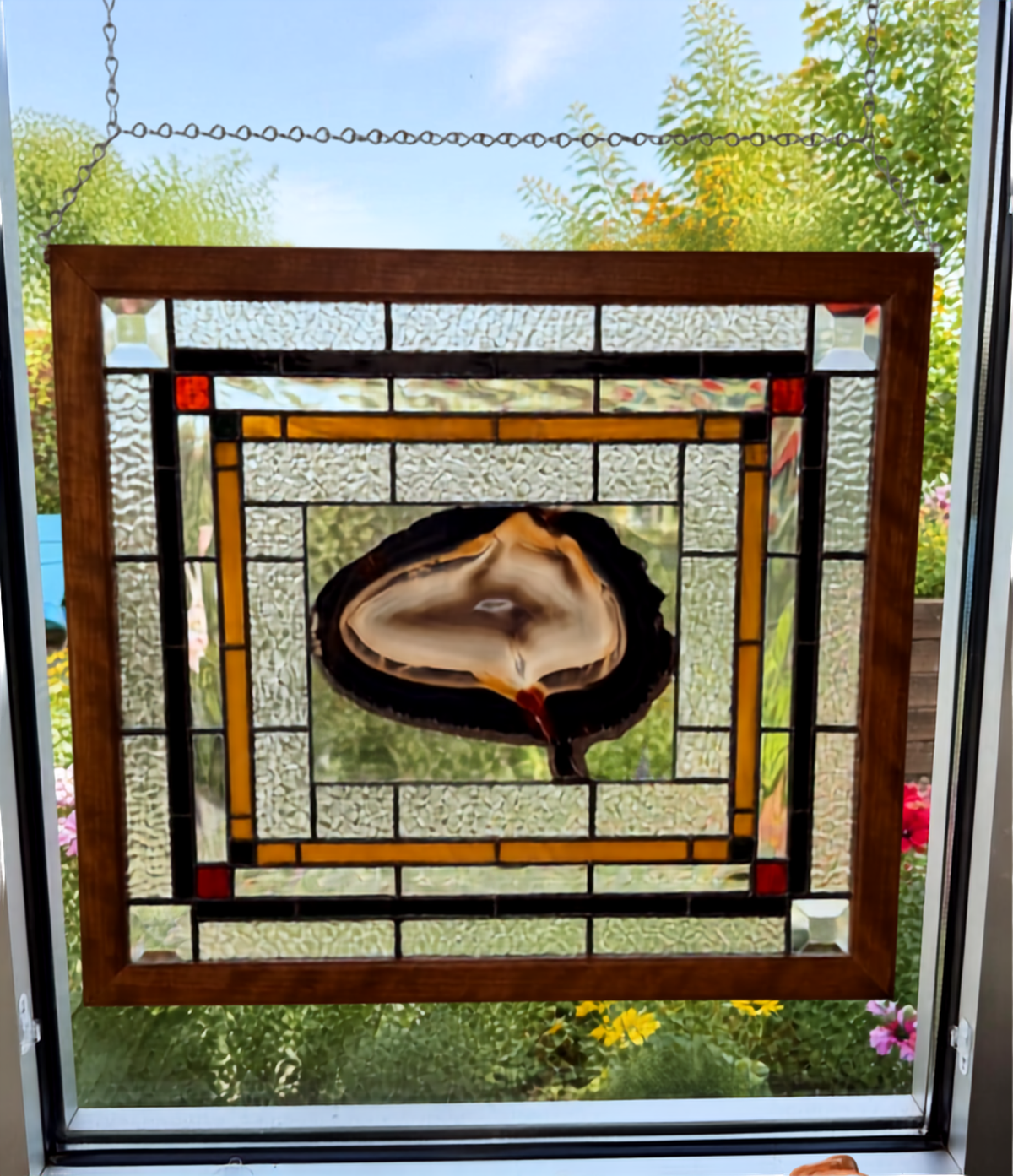 Stained Glass Window Panel with Geode