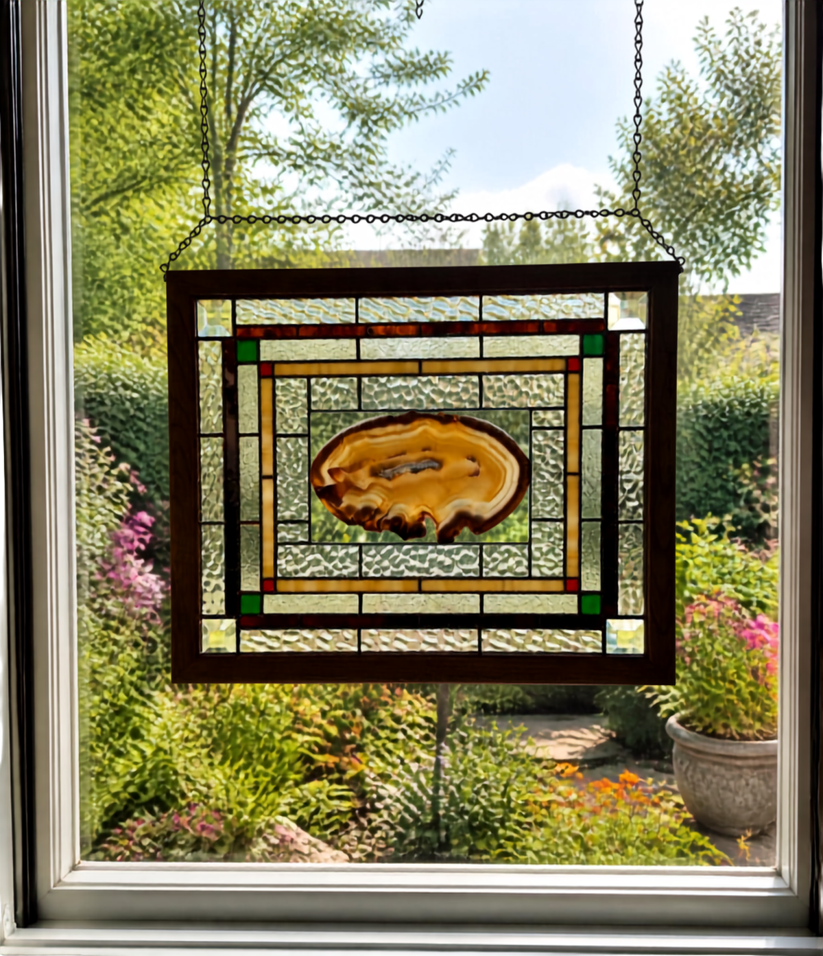 Stained Glass Window Panel with Geode