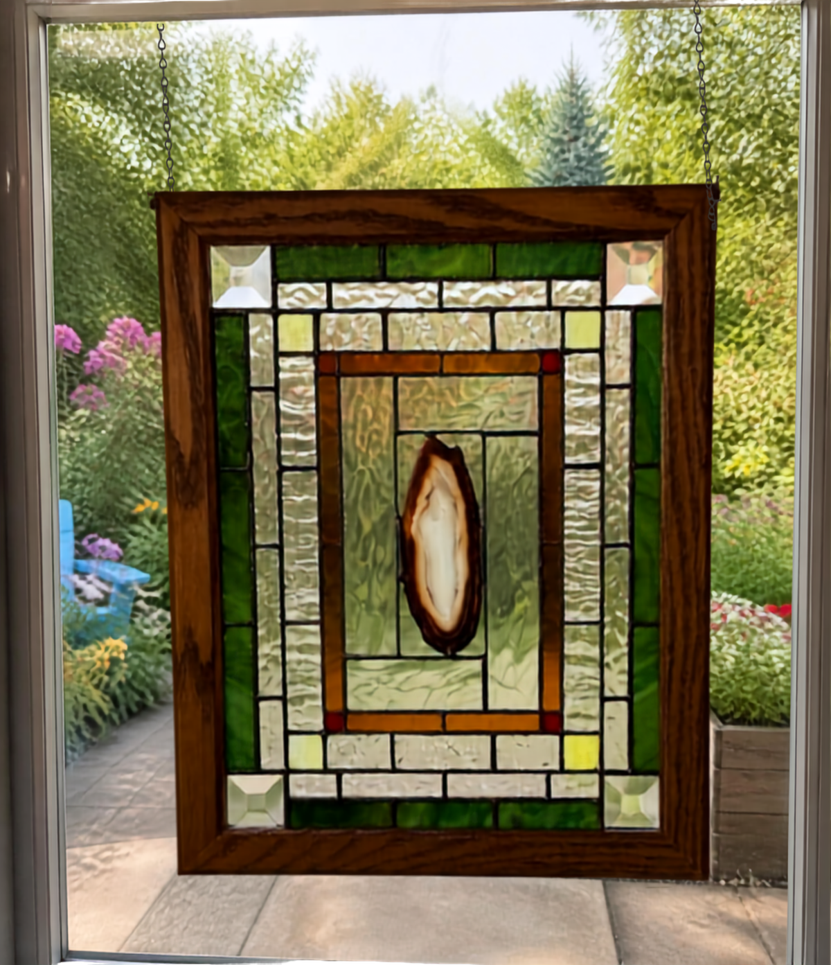 Stained Glass Window Panel with Geode