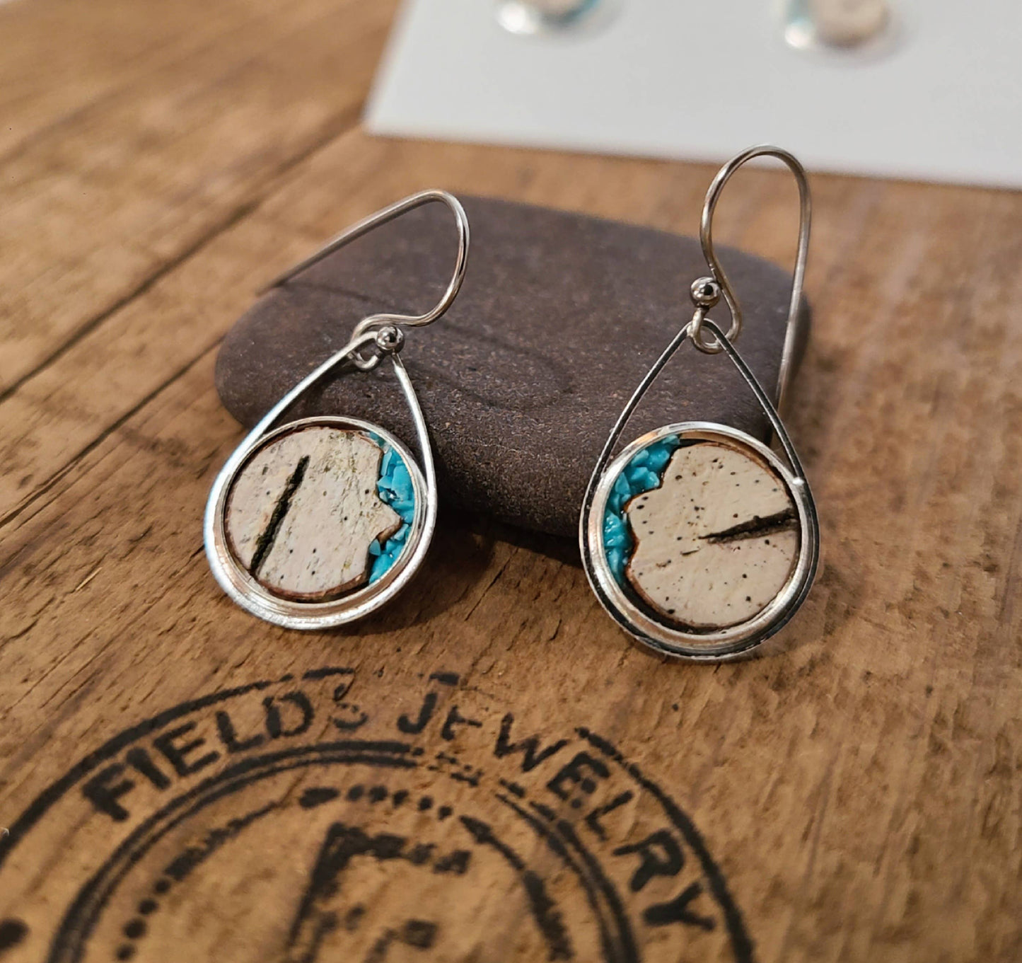 Stainless Steel Turquoise Birch Bark Earrings