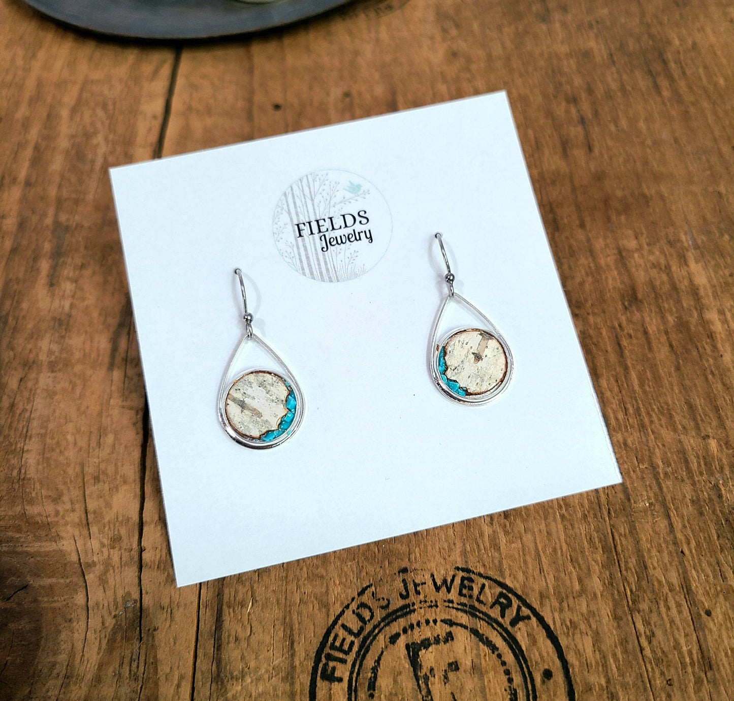 Stainless Steel Turquoise Birch Bark Earrings