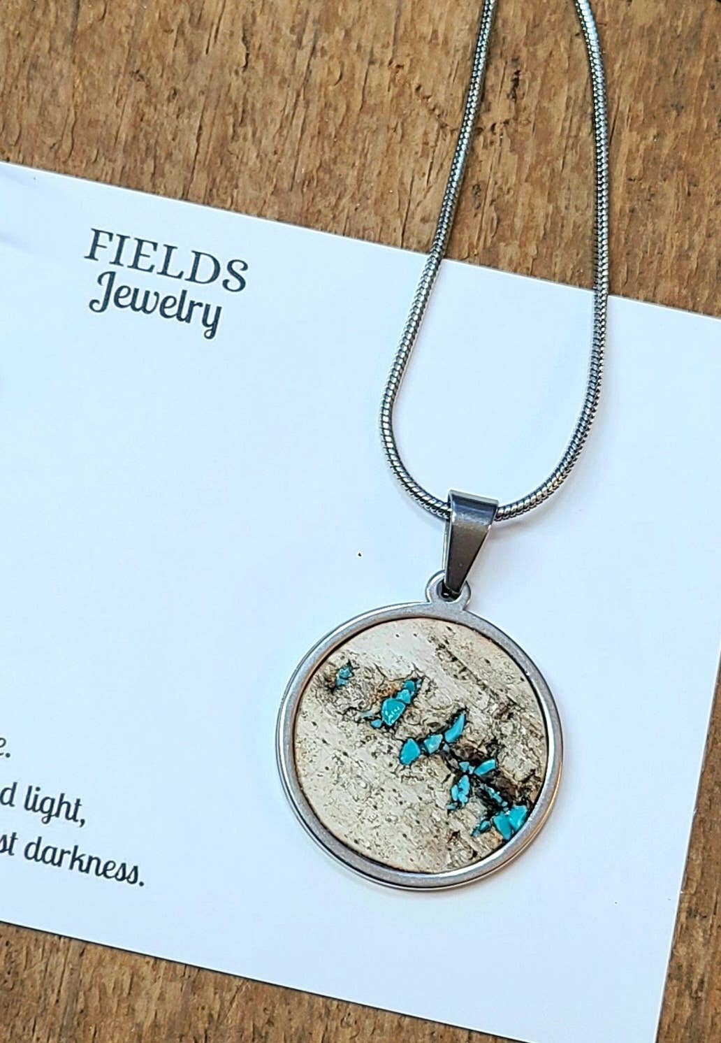 Stainless Steel Turquoise Birch Bark Circle Necklace