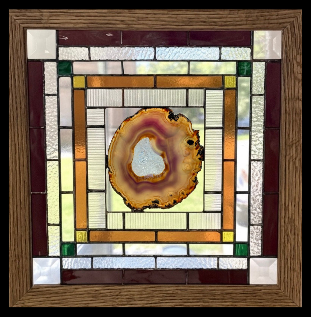 Stained Glass Window Panel with Geode