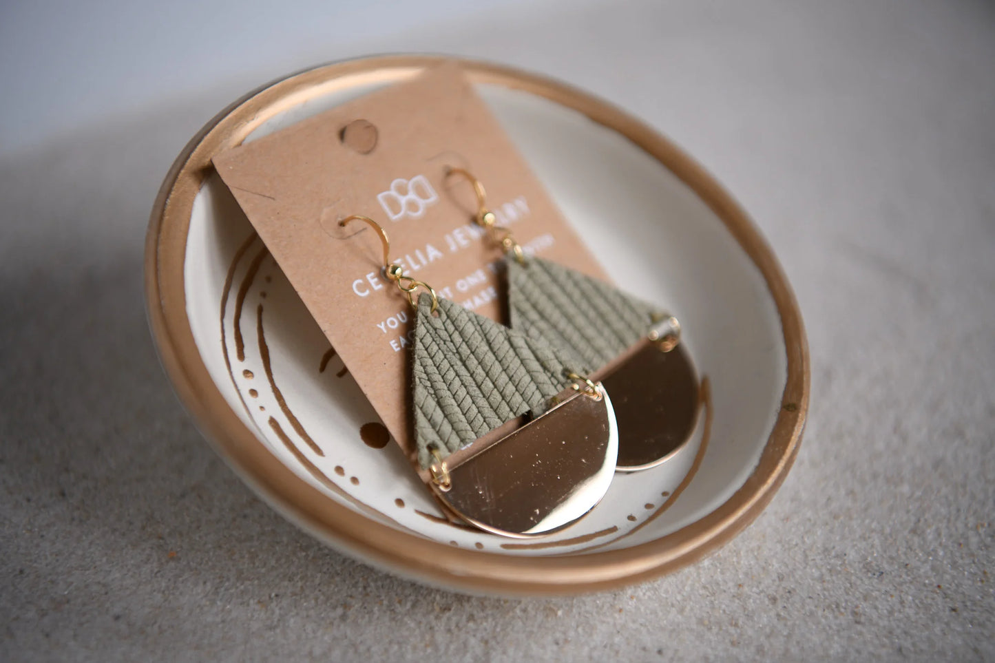Gold Plated Half Moon & Leather Triangle Earrings
