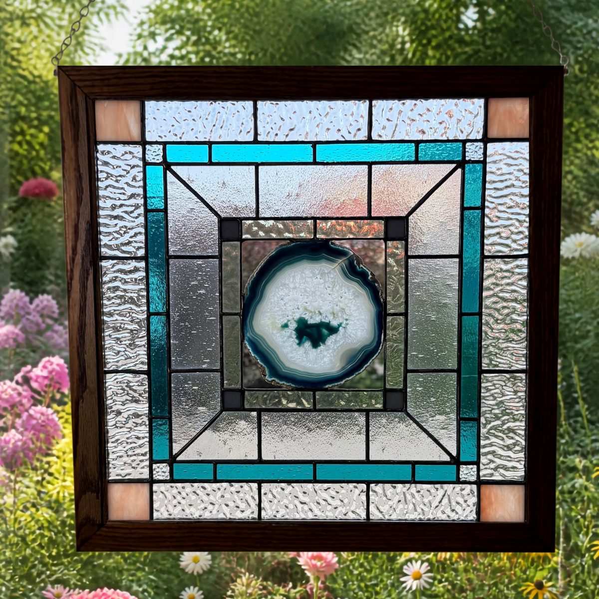 Stained Glass Window Panel with Geode