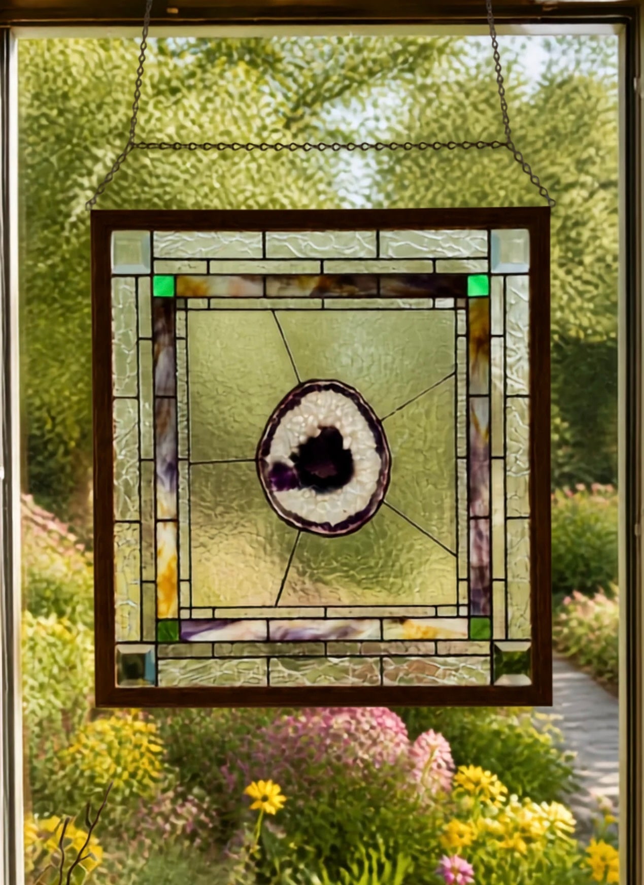 Stained Glass Window Panel with Geode