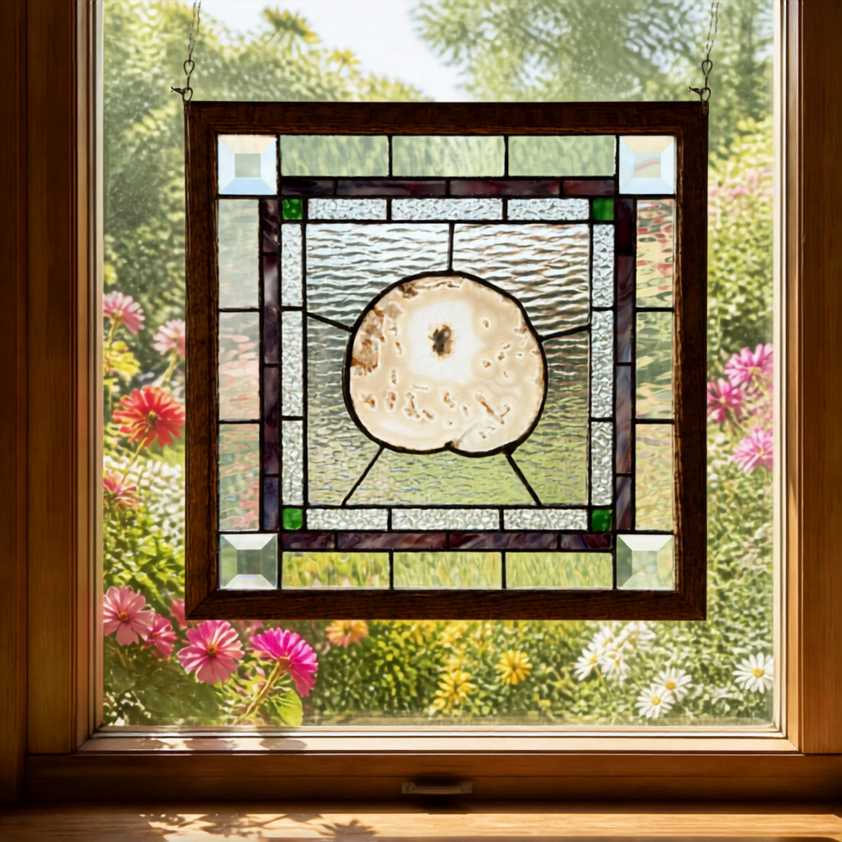 Stained Glass Window Panel with Geode