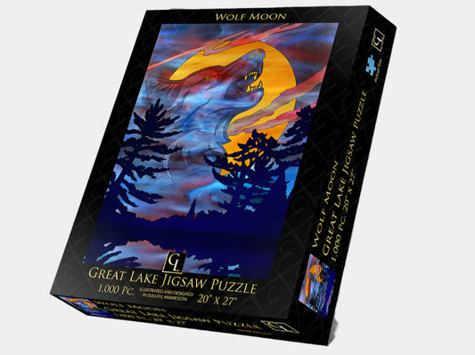 Stained Glass Wolf Moon 1,000 Piece Jigsaw Puzzle