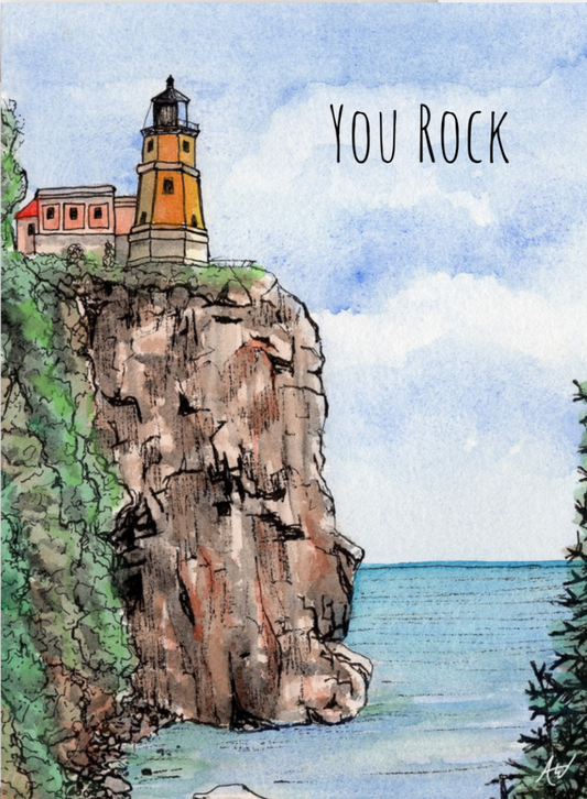 You Rock - Split Rock Lighthouse Watercolor Greeting Card