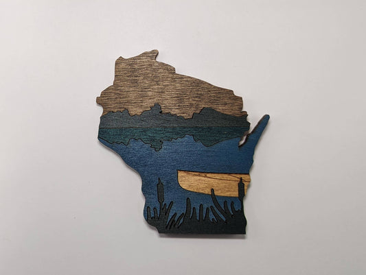 Canoe and Reeds: Wisconsin Wood Ornament Art