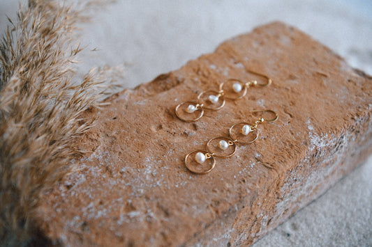Hepburn Pearl and Gold Plated Triple Hoop Earrings: Freshwater Pearls