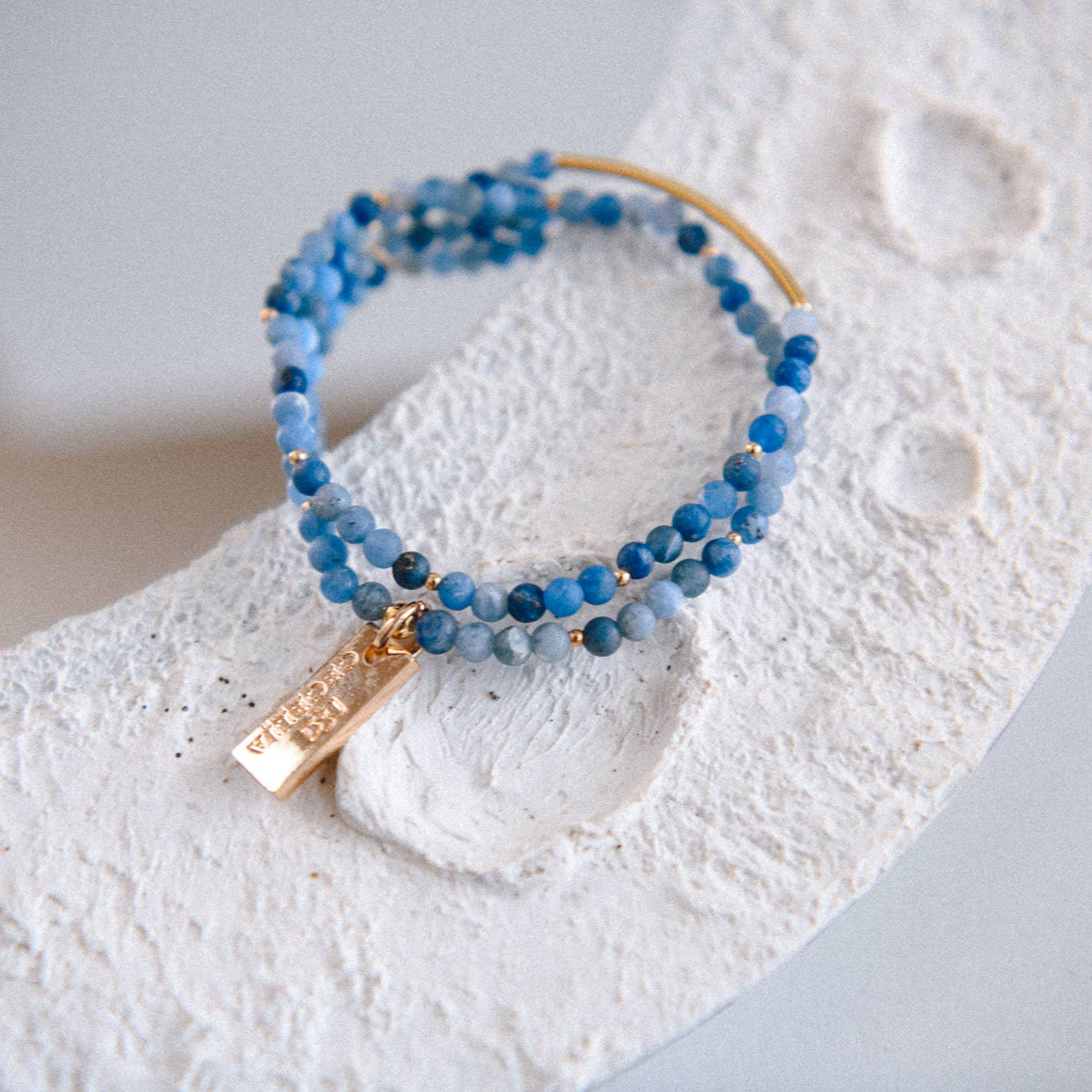 Blue Sodalite and Gold Double Wrap Bracelet