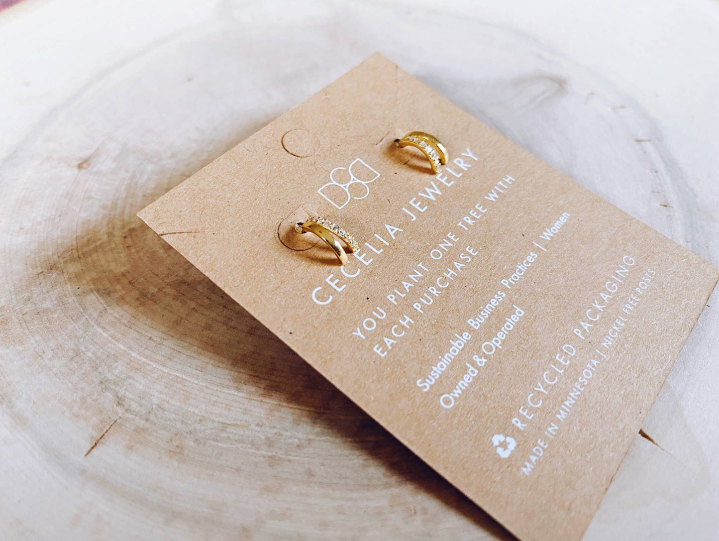 Gatsby CZ Stud Earrings: 14k Gold Plated Half Hoops