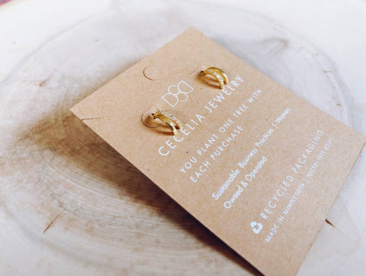 Gatsby CZ Stud Earrings: 14k Gold Plated Half Hoops