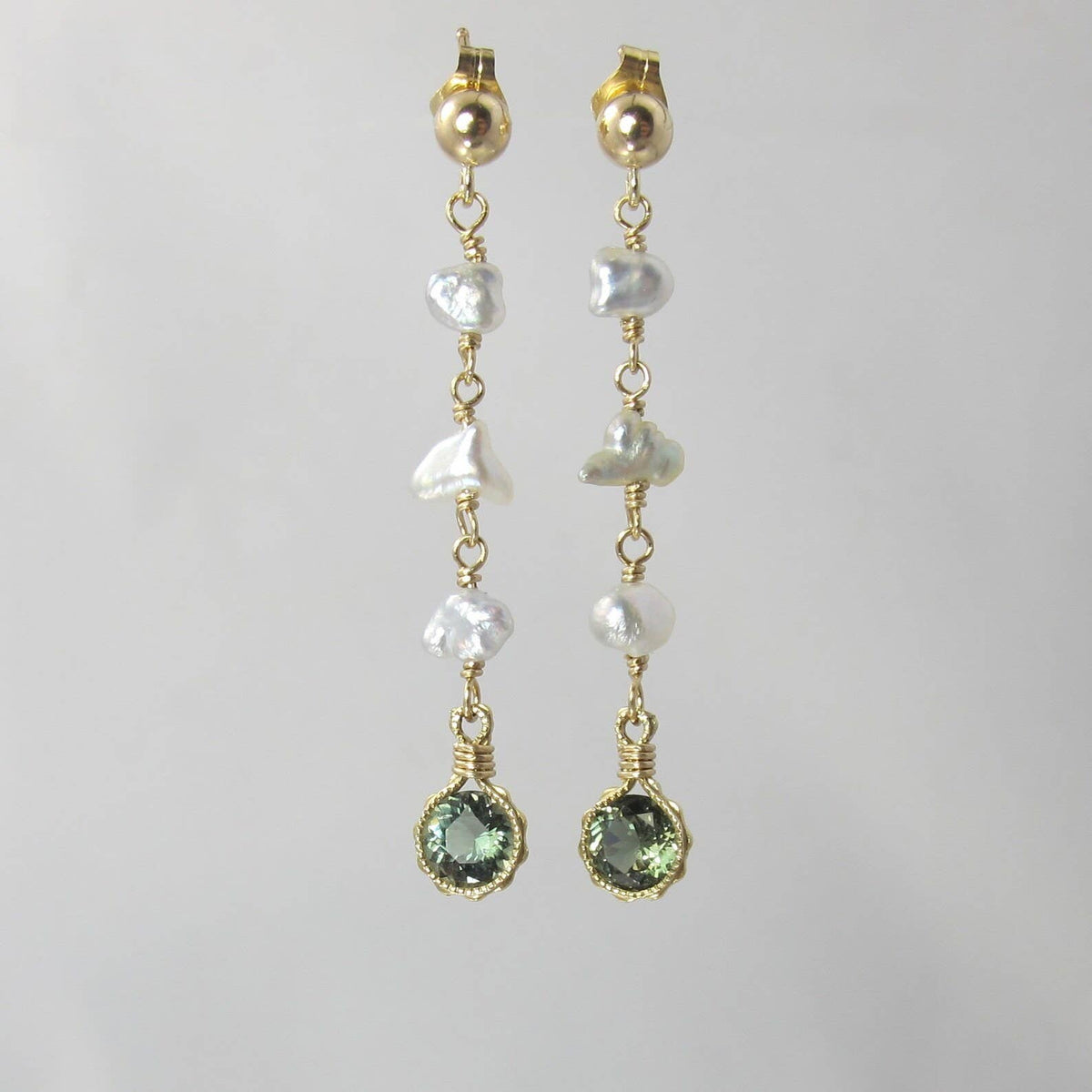 Rare Kornerupine & Akoya Pearl 14k Gold Filled Earrings