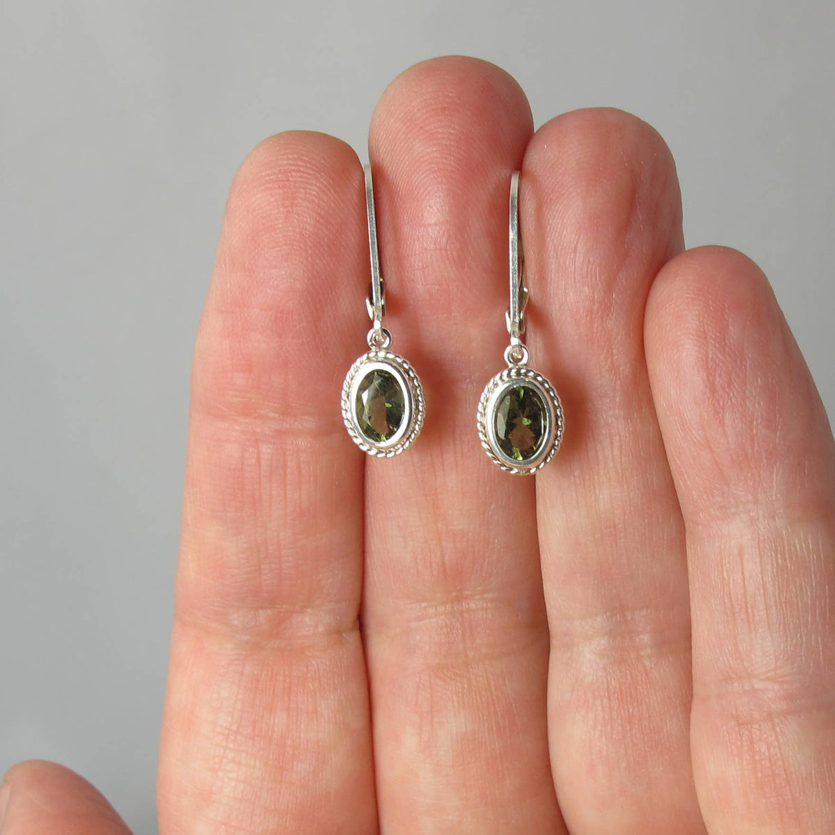 Rare Moldavite Sterling Silver Lever Back Earrings