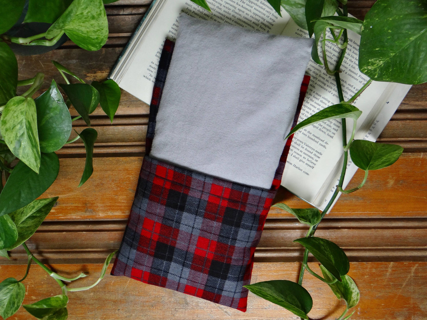 Washable Microwavable Heating Pad Beige Red and Grey Plaid