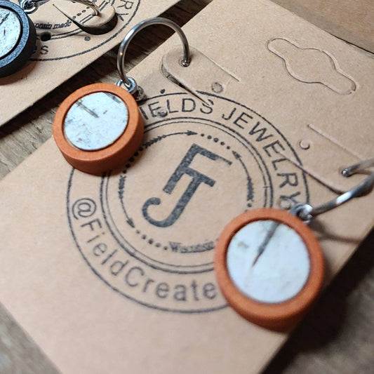 Natural Wood Birch Bark Post Hoop Earrings 10mm: Orange