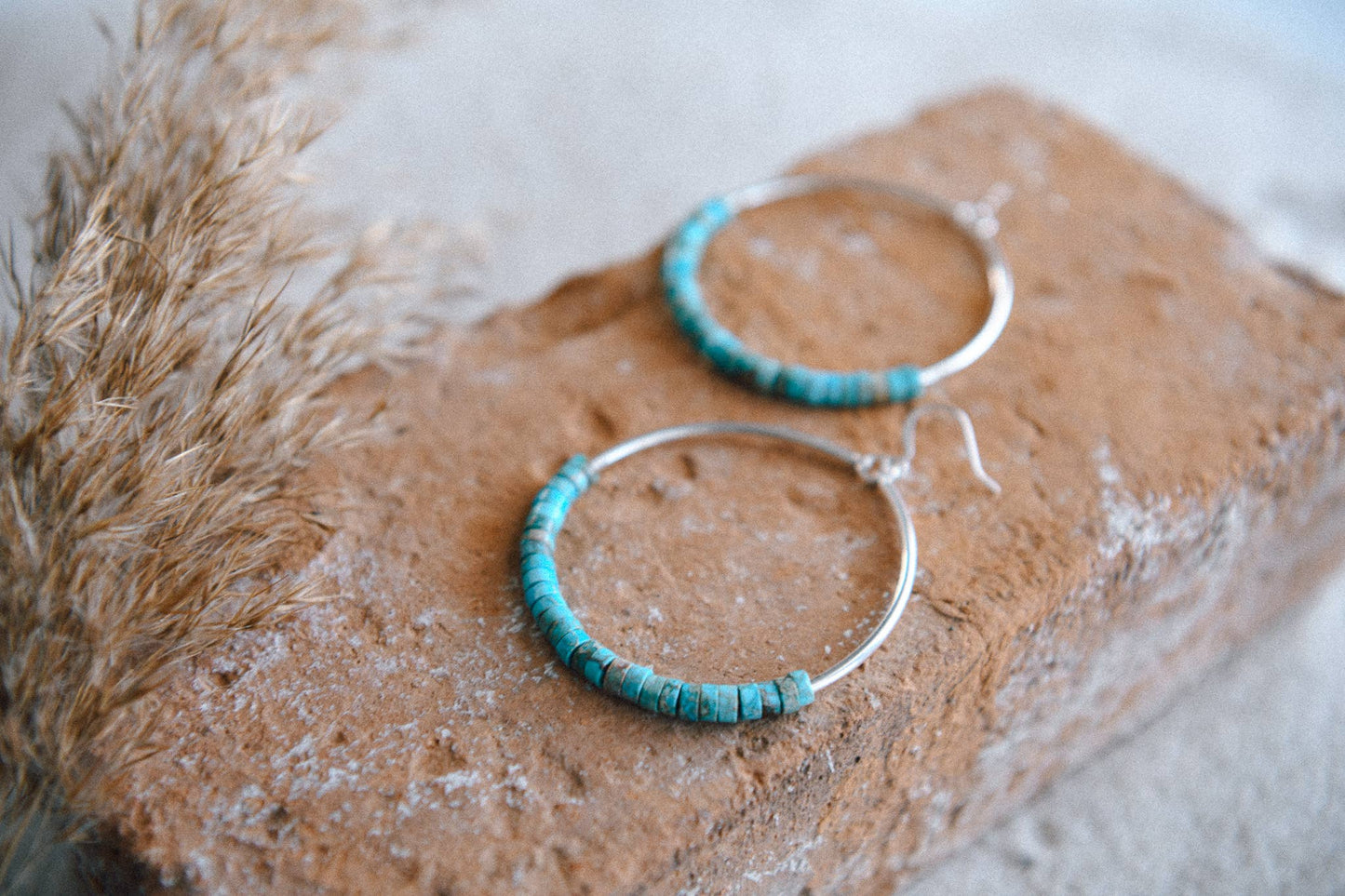 Far Out Sterling Silver and Gemstone Hoops: Turquoise