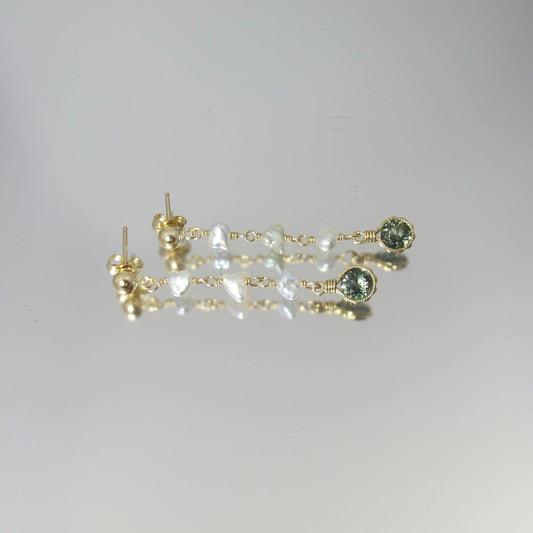 Rare Kornerupine & Akoya Pearl 14k Gold Filled Earrings