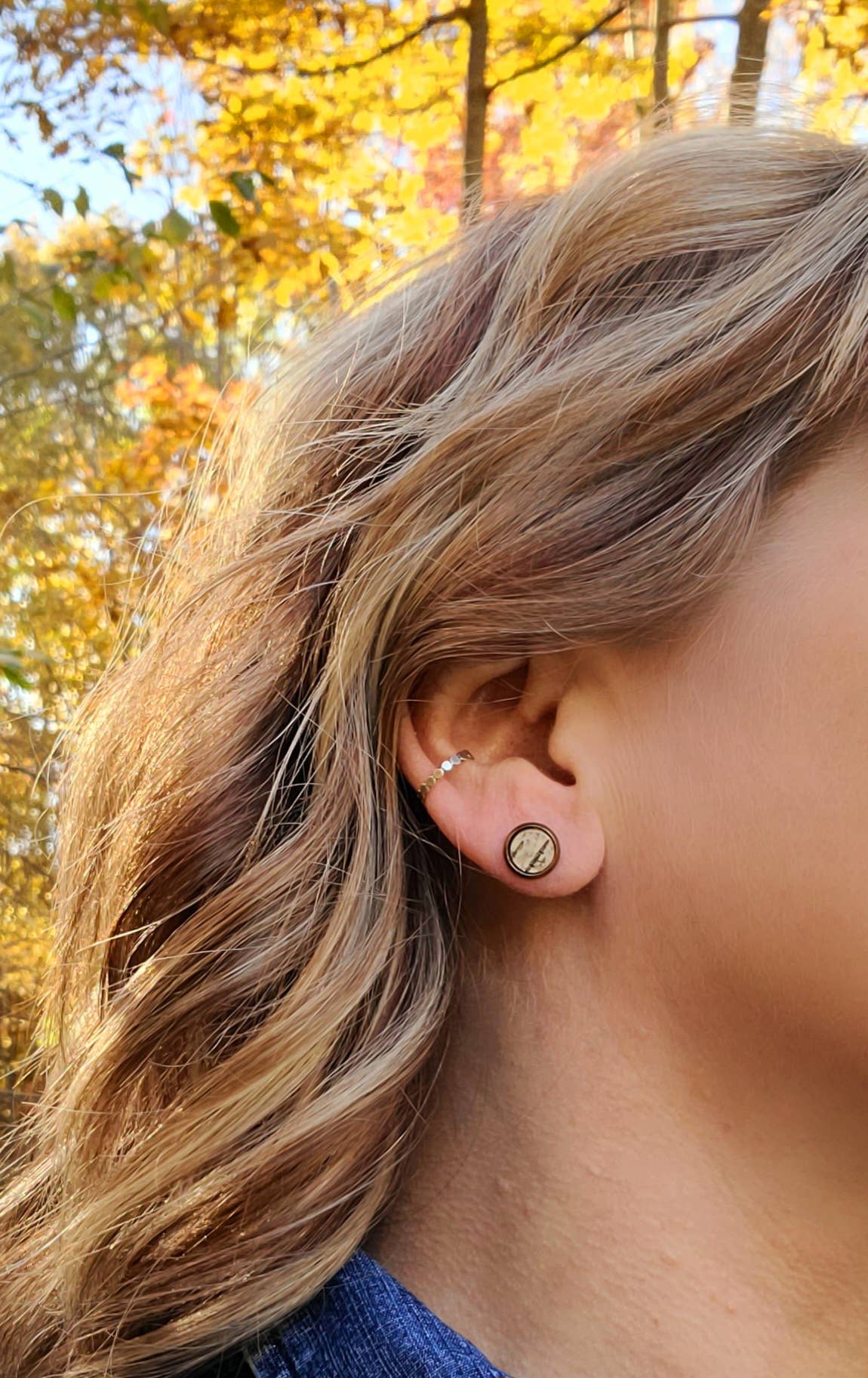 Mini Birch Bark Bronze Stud Earrings 8mm