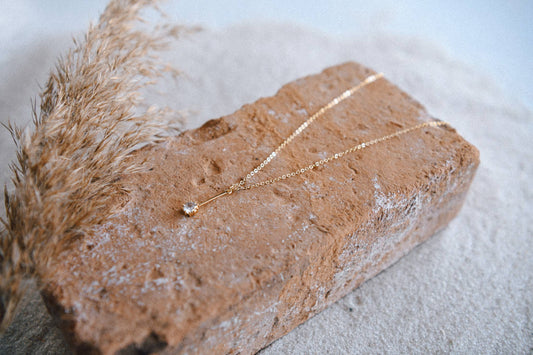 Verticle CZ Drop Pendant Neckalce 14k Gold Plated