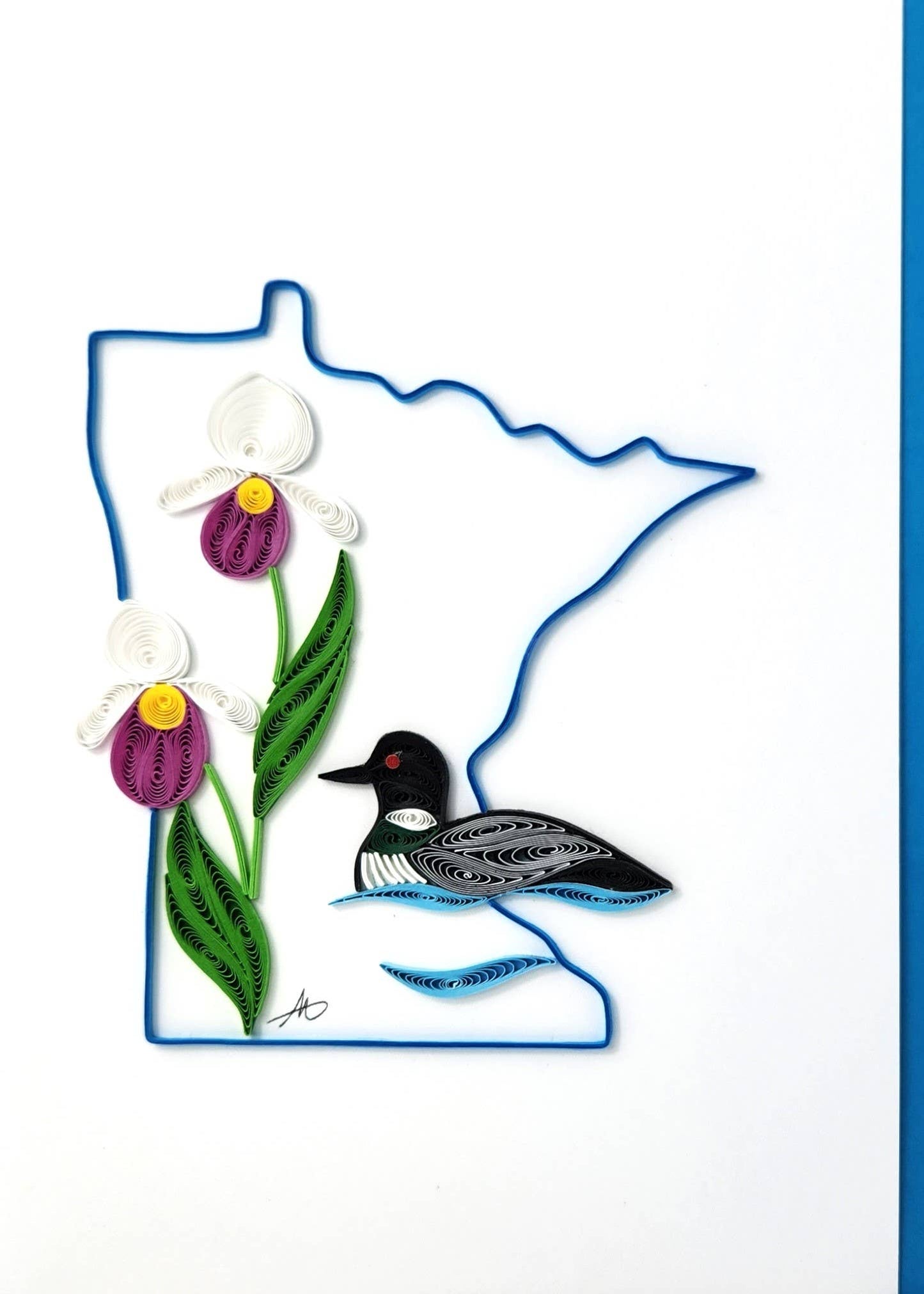 Minnesota Loon and Lady Slipper Quilled Greeting Card