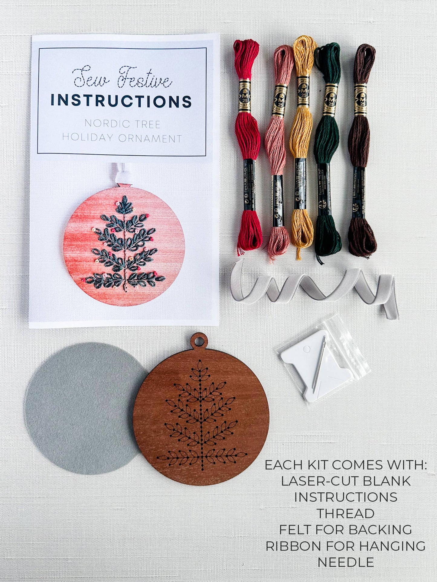 Nordic Tree Wood Embroidery Ornament Kit