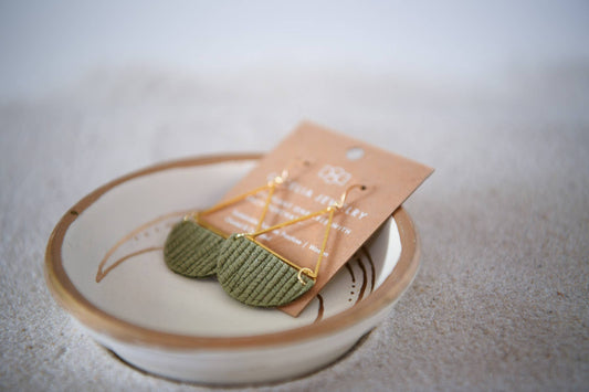 Triangle and Half Moon Leather Earrings