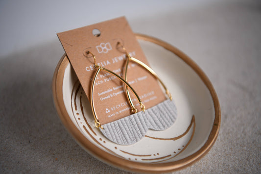 Gold Plated Teardrop and Half Moon Leather Earrings : White