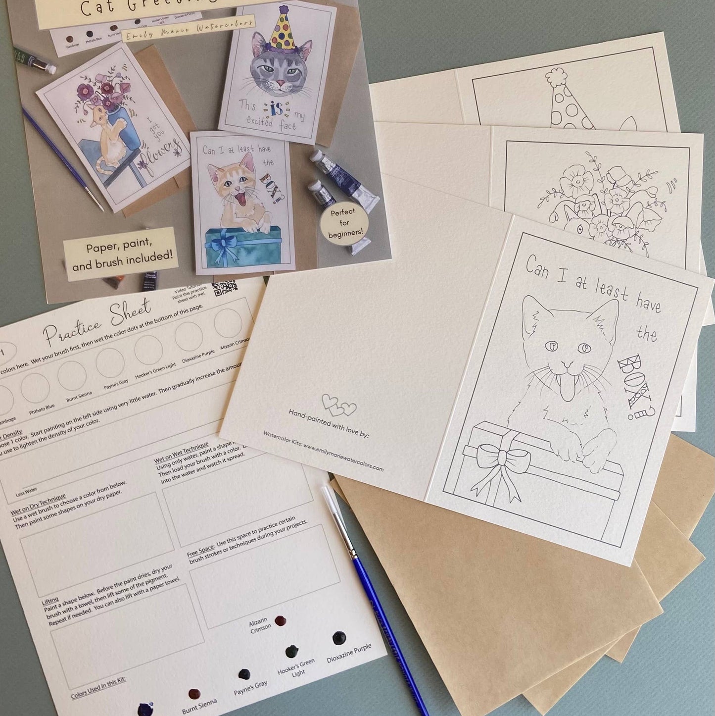 Watercolor Painting Kit: Cat Greeting Cards