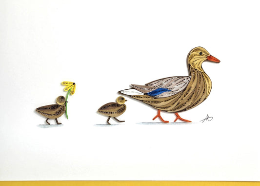 Mother Duck with Ducklings Quilled Greeting Card