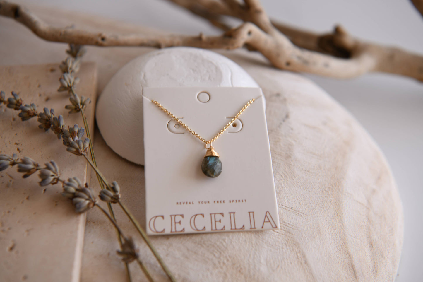 Gemstone Teardrop Pendant Necklace in Gold: Labradorite