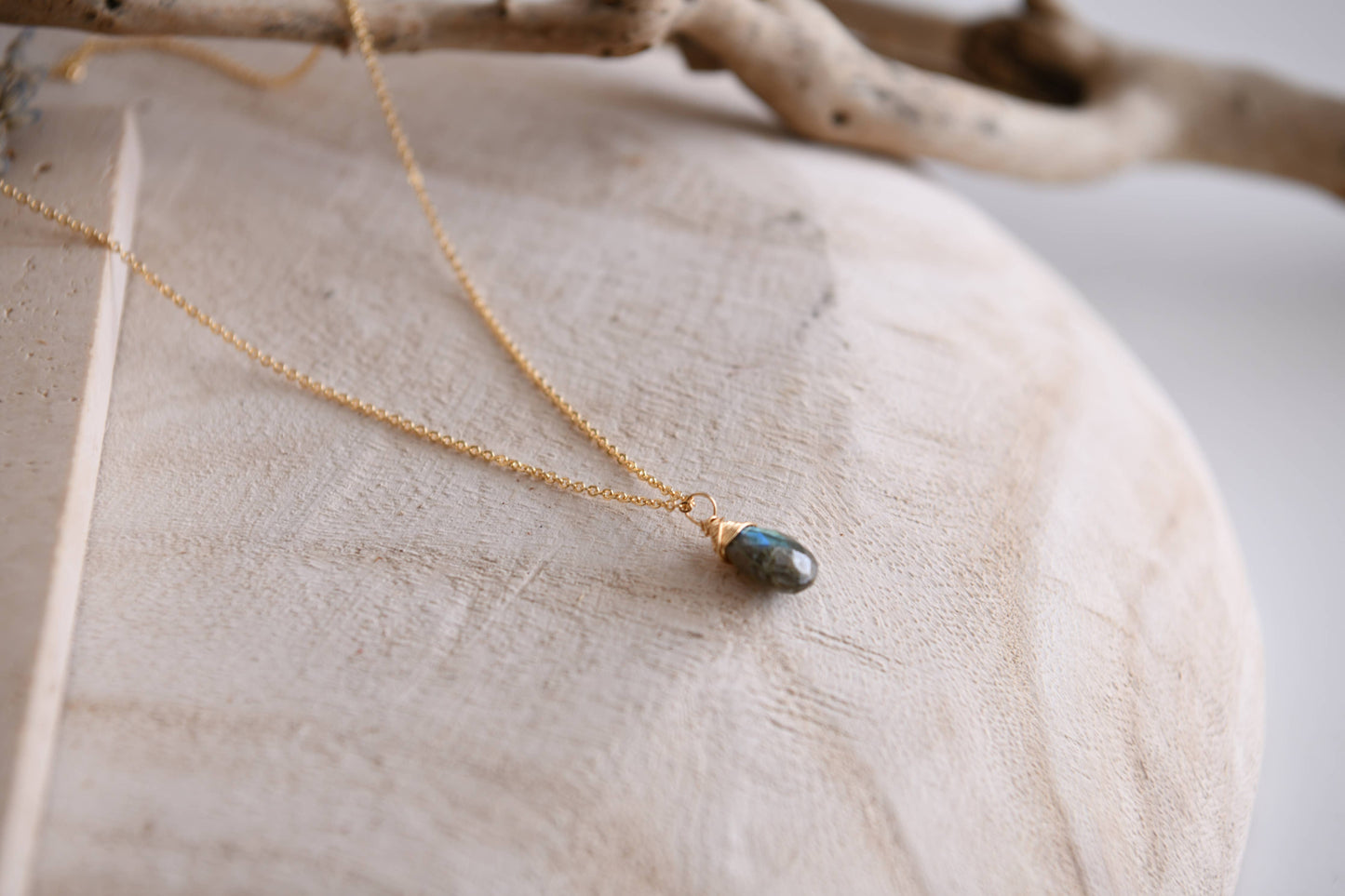Gemstone Teardrop Pendant Necklace in Gold: Labradorite