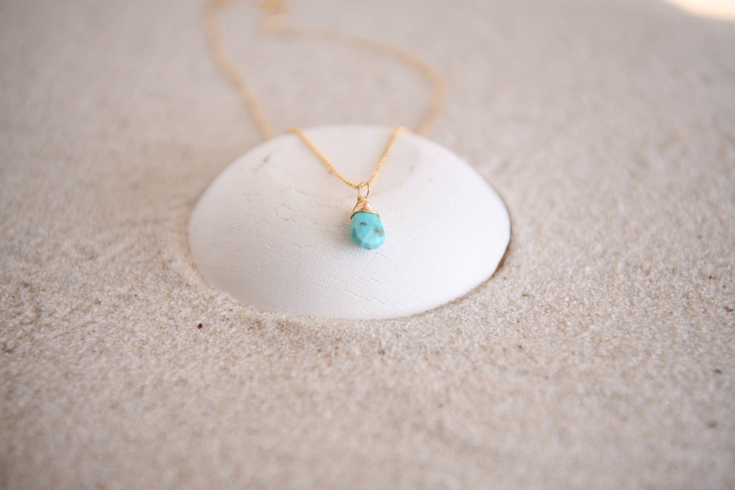 Gemstone Teardrop Pendant Necklace in Gold : Turquoise