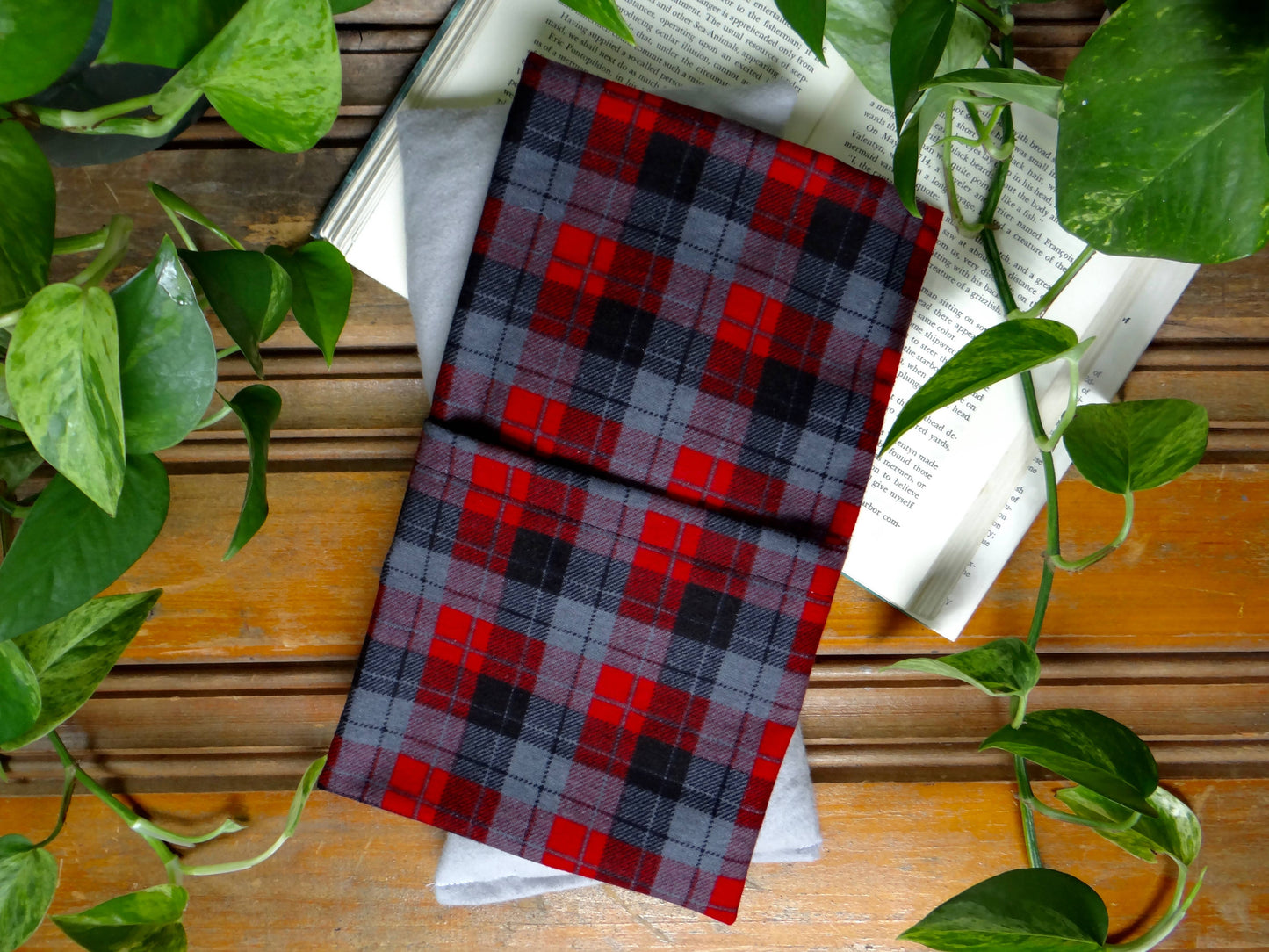 Washable Microwavable Heating Pad Beige Red and Grey Plaid