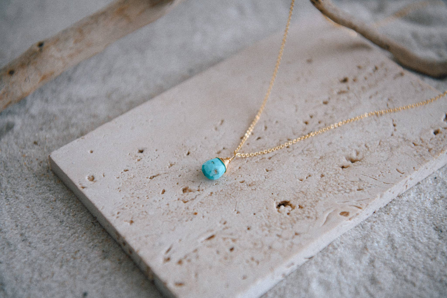 Gemstone Teardrop Pendant Necklace in Gold : Turquoise