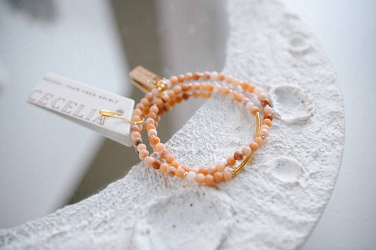 Gemstone and Gold Double Wrap Bracelet: Peach Agate